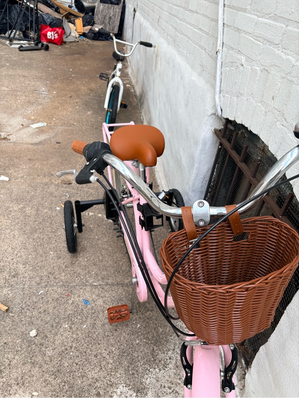 Adult Pink Bicycle with Brown Saddle and Basket - Classic Ride